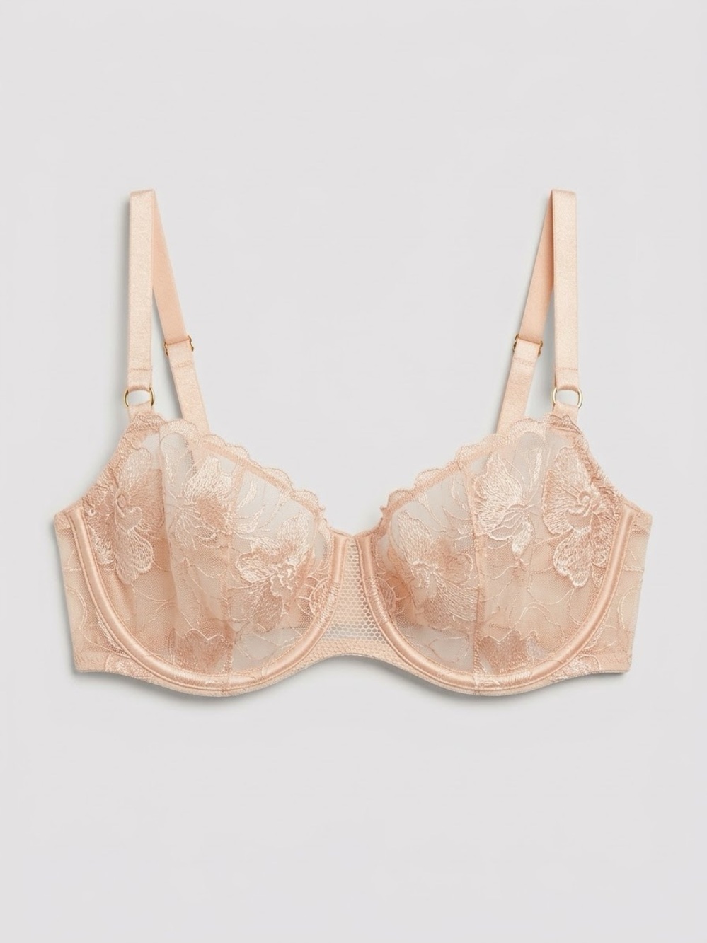 Chantelle Paris Sheer Floral Lace Underwire Bra in Nude Blush